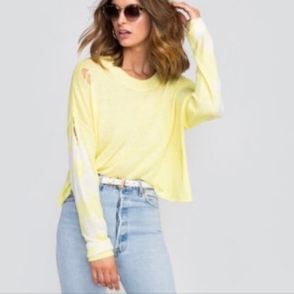 Wildfox Daisy Distressed Yellow Sweater - Picture 1 of 10
